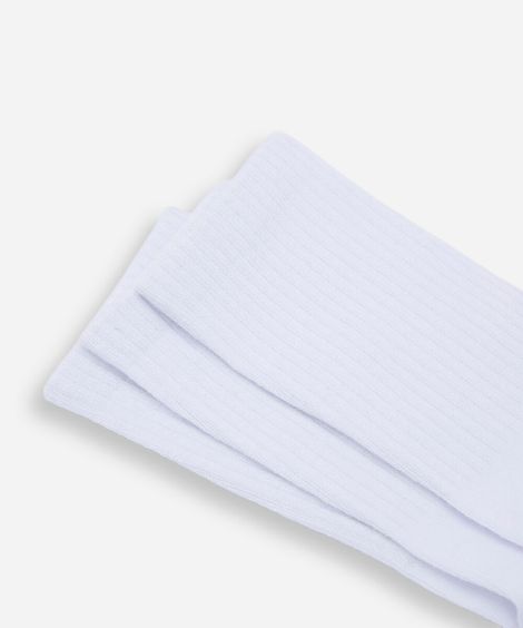 kit de 3 meias cano alto masculinas caneladas branco