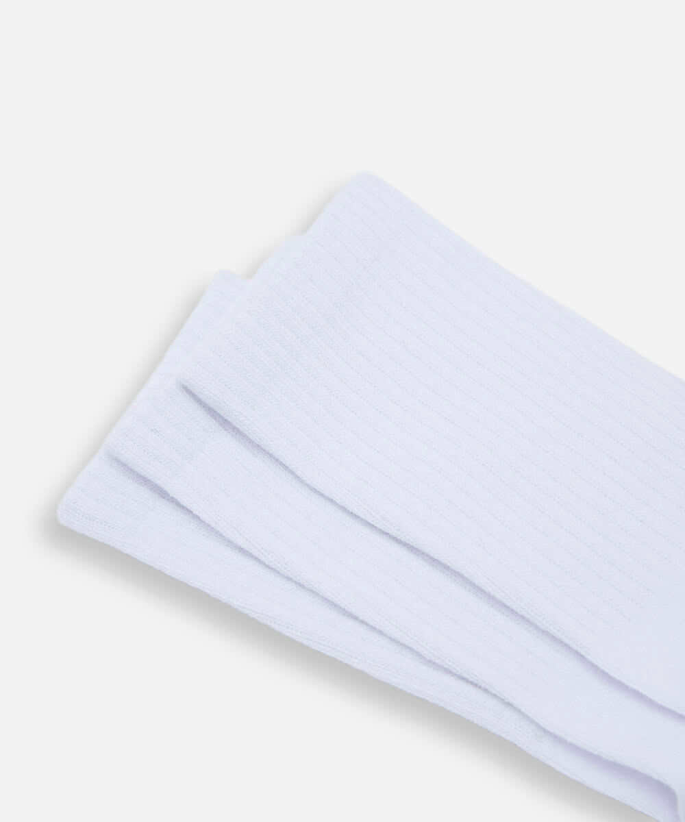 kit de 3 meias cano alto masculinas caneladas branco