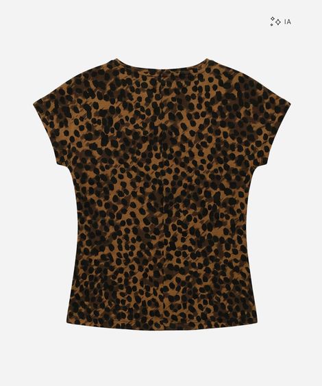blusa feminina de viscose manga curta animal print marrom