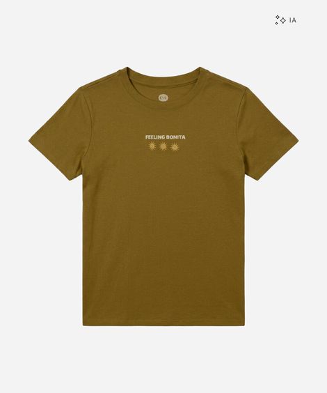 camiseta básica feminina de algodão manga curta estampada verde