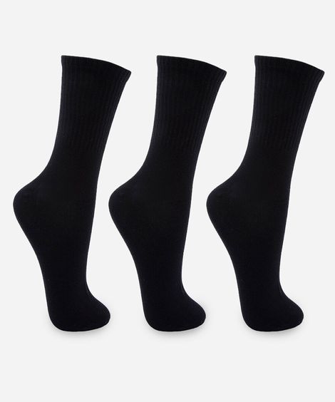 kit de 3 meias cano alto masculinas caneladas preto