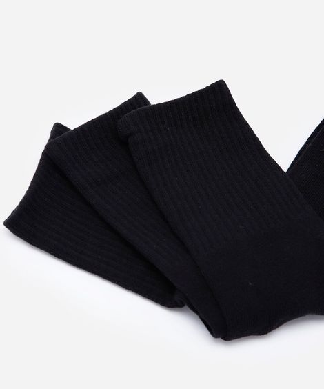 kit de 3 meias cano alto masculinas caneladas preto
