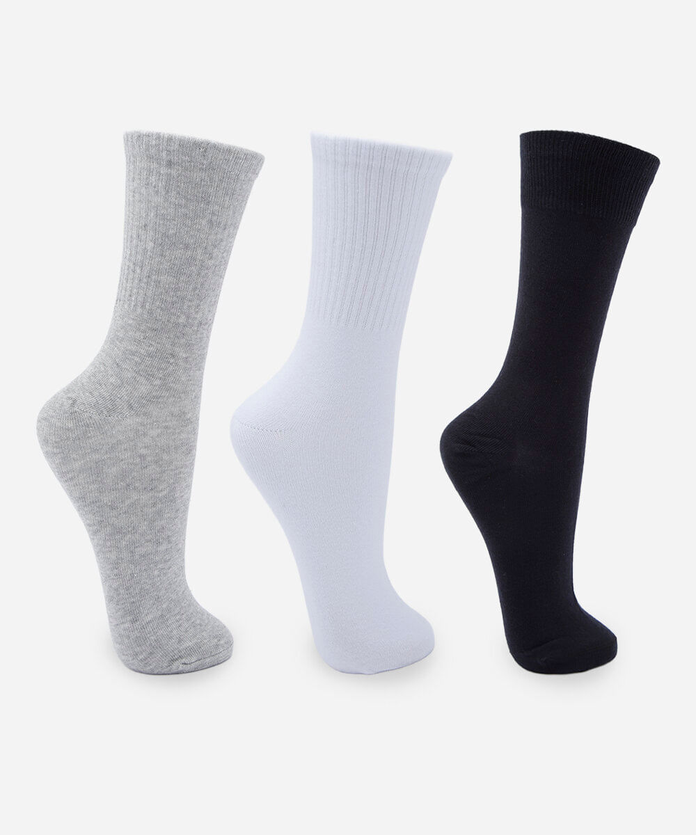 kit de 3 meias cano alto masculinas caneladas colorido