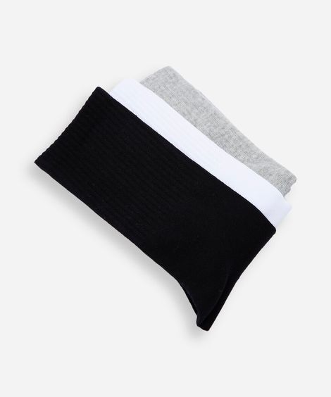 kit de 3 meias cano alto masculinas caneladas colorido