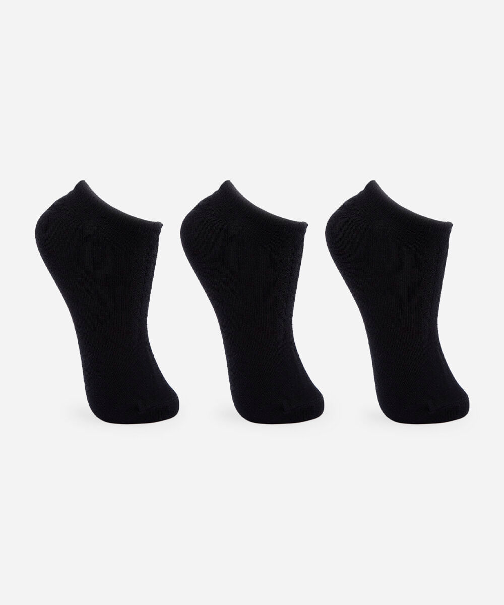 kit de 3 meias invisíveis masculinas preto
