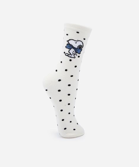 meia cano alto feminina poá snoopy off white
