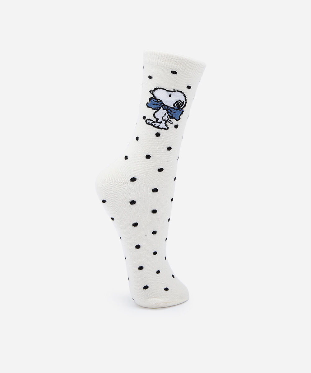 meia cano alto feminina poá snoopy off white