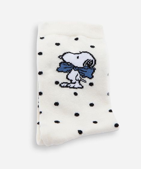 meia cano alto feminina poá snoopy off white
