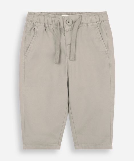 calça jogger slim infantil de sarja cós elástico bege