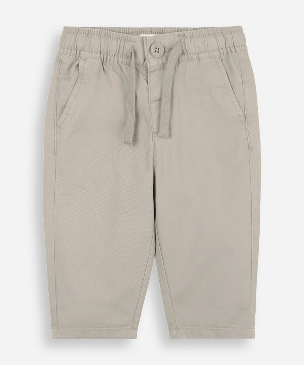 calça jogger slim infantil de sarja cós elástico bege