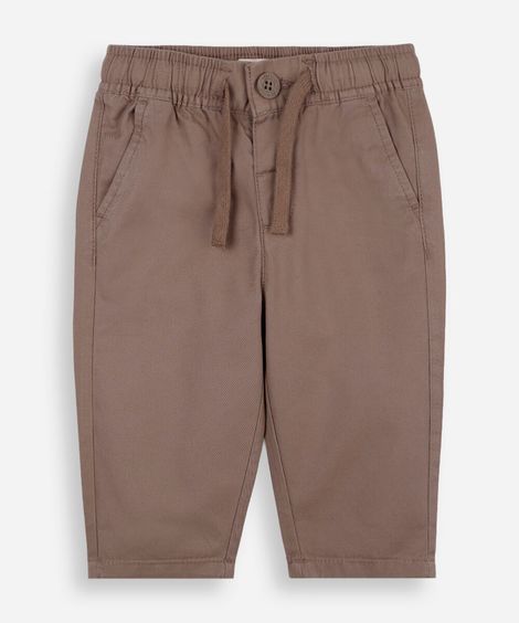 calça jogger slim infantil de sarja cós elástico bege