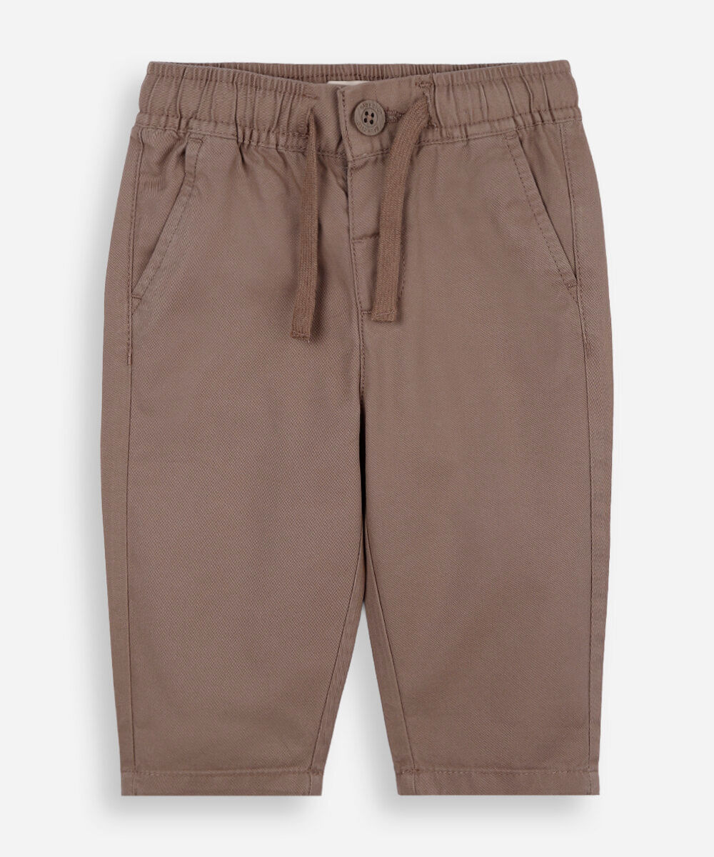 calça jogger slim infantil de sarja cós elástico bege
