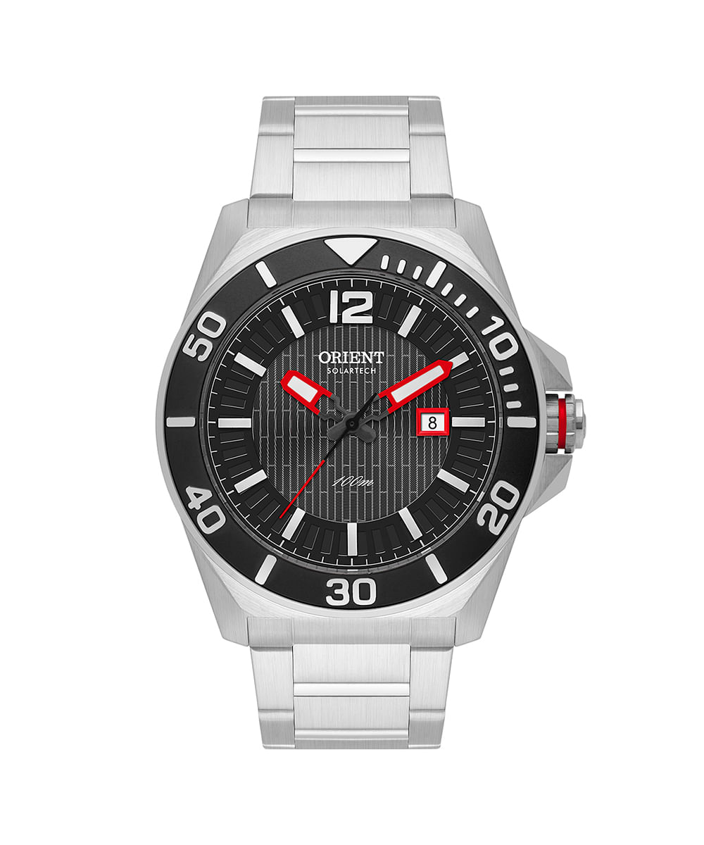 relógio masculino orient solartech analógico calendário mbss1500 g2sx prateado