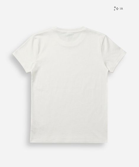 camiseta baby look básica feminina de algodão manga curta floral off white