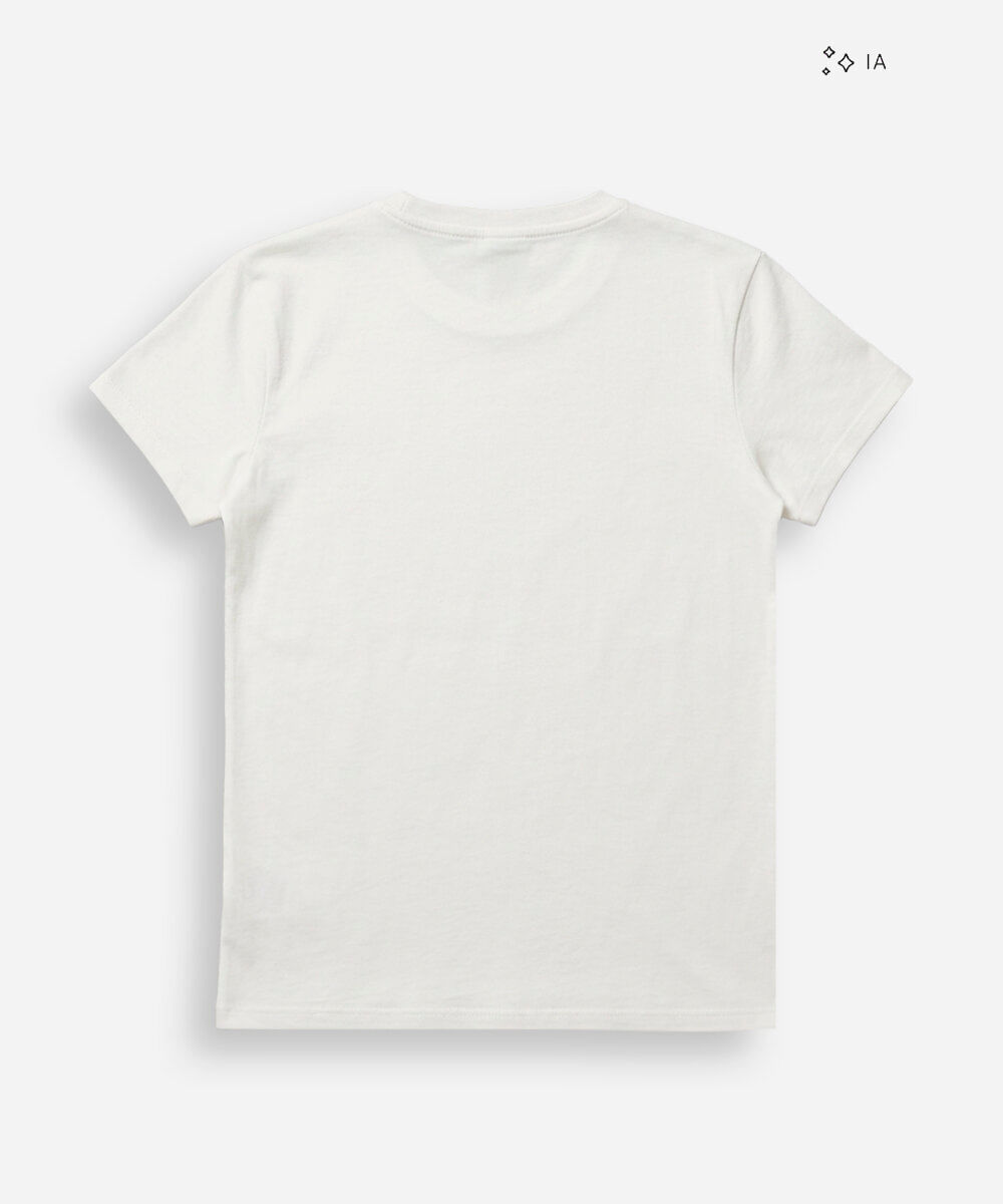 camiseta baby look básica feminina de algodão manga curta floral off white