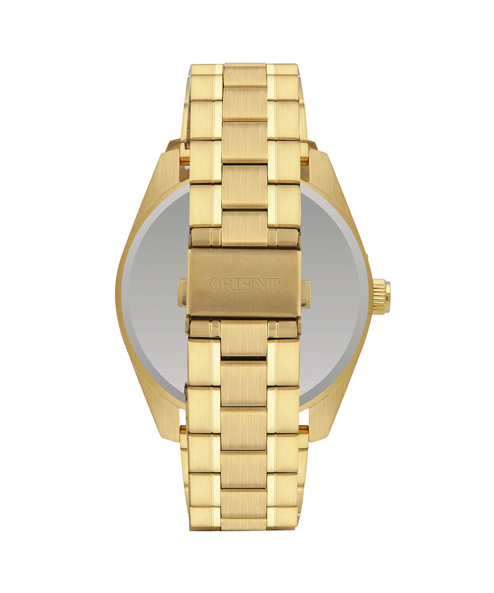 relógio masculino orient solartech analógico calendário mgss1288 g2kx dourado