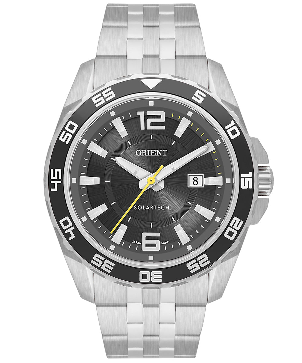 relógio masculino orient solartech analógico calendário mbss1490 g2sx prateado