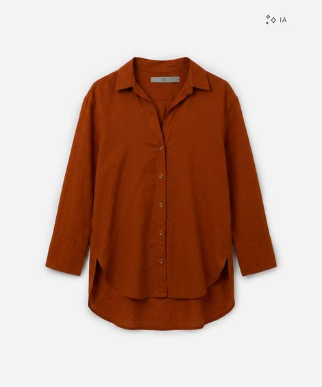 camisa feminina com linho manga longa laranja