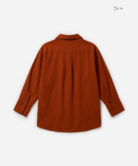 camisa feminina com linho manga longa laranja