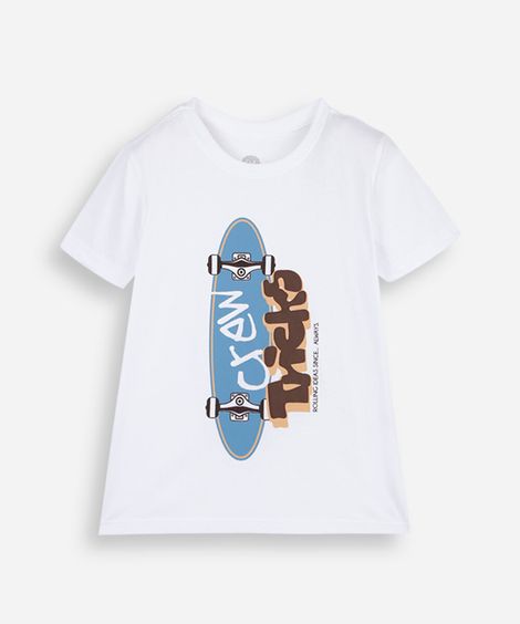 camiseta infantil de algodão manga curta estampada off white