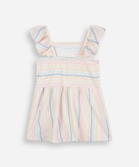 blusa infantil texturizada com babado listrada colorida