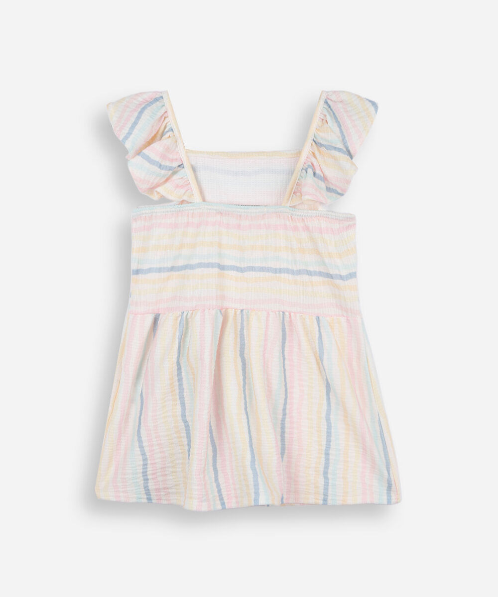 blusa infantil texturizada com babado listrada colorida