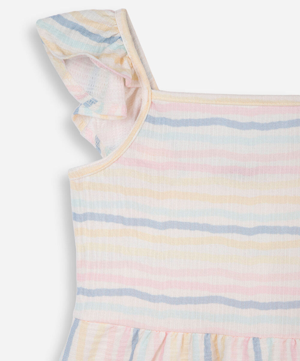 blusa infantil texturizada com babado listrada colorida