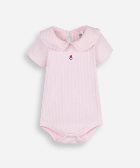 body infantil de algodão manga curta canelado rosa