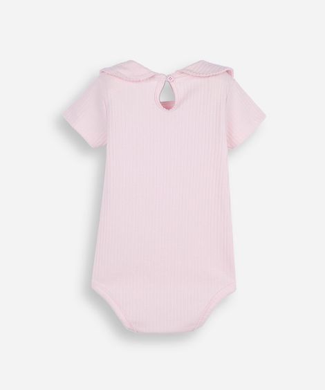 body infantil de algodão manga curta canelado rosa