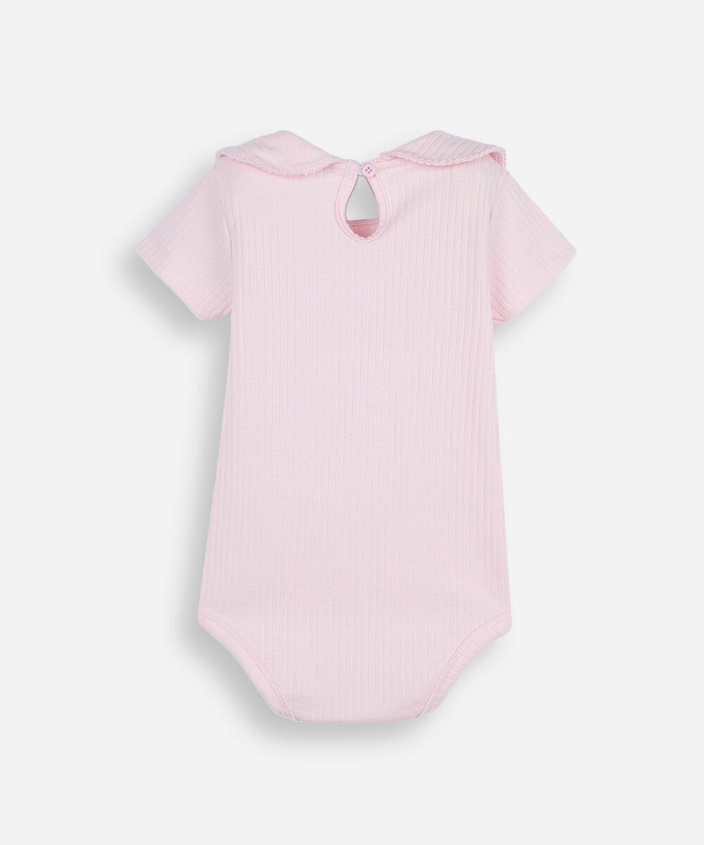body infantil de algodão manga curta canelado rosa