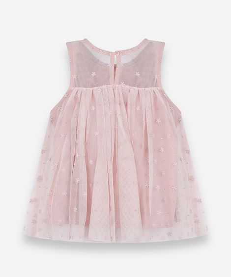 regata infantil de tule com recorte floral rosa