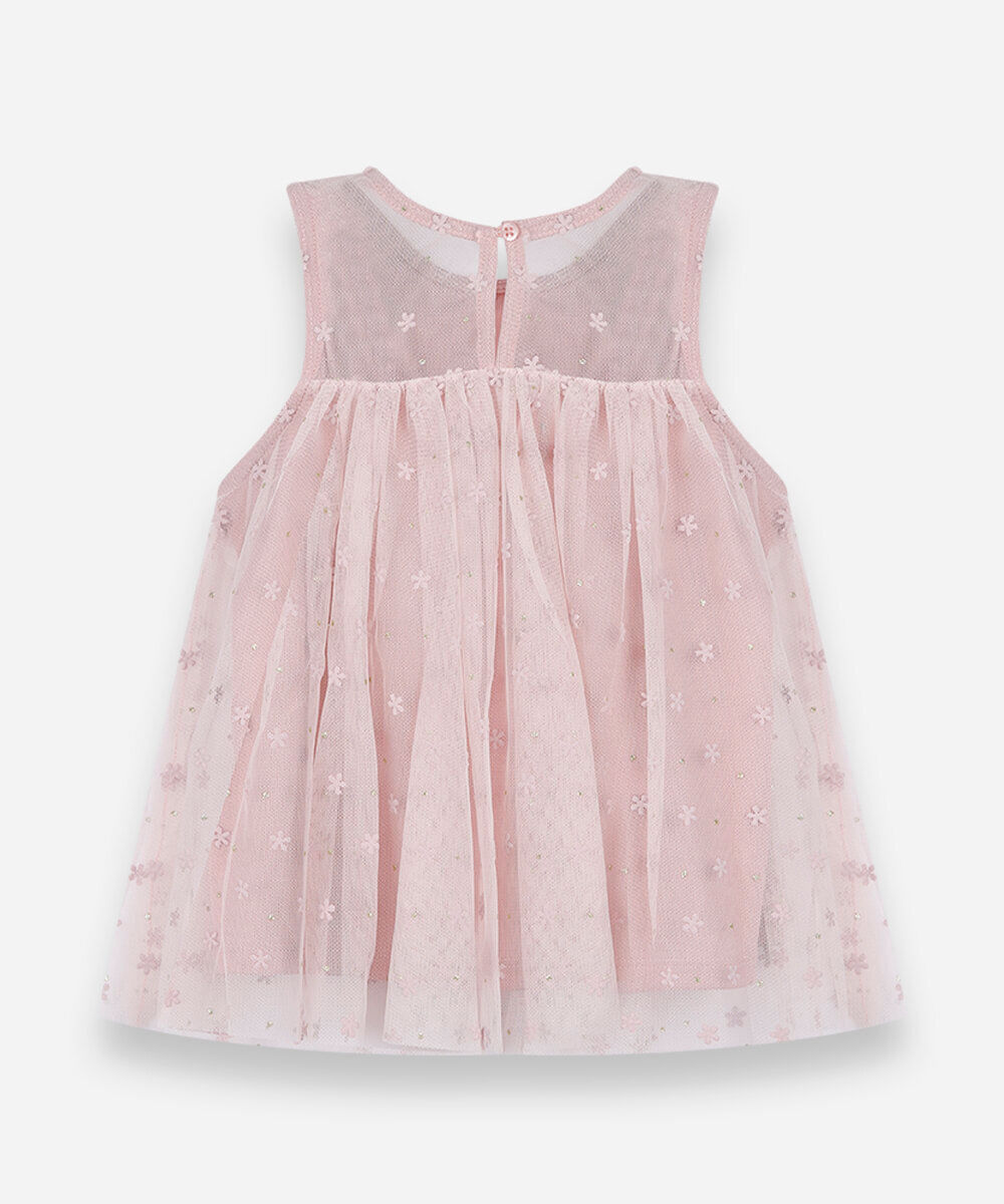 regata infantil de tule com recorte floral rosa