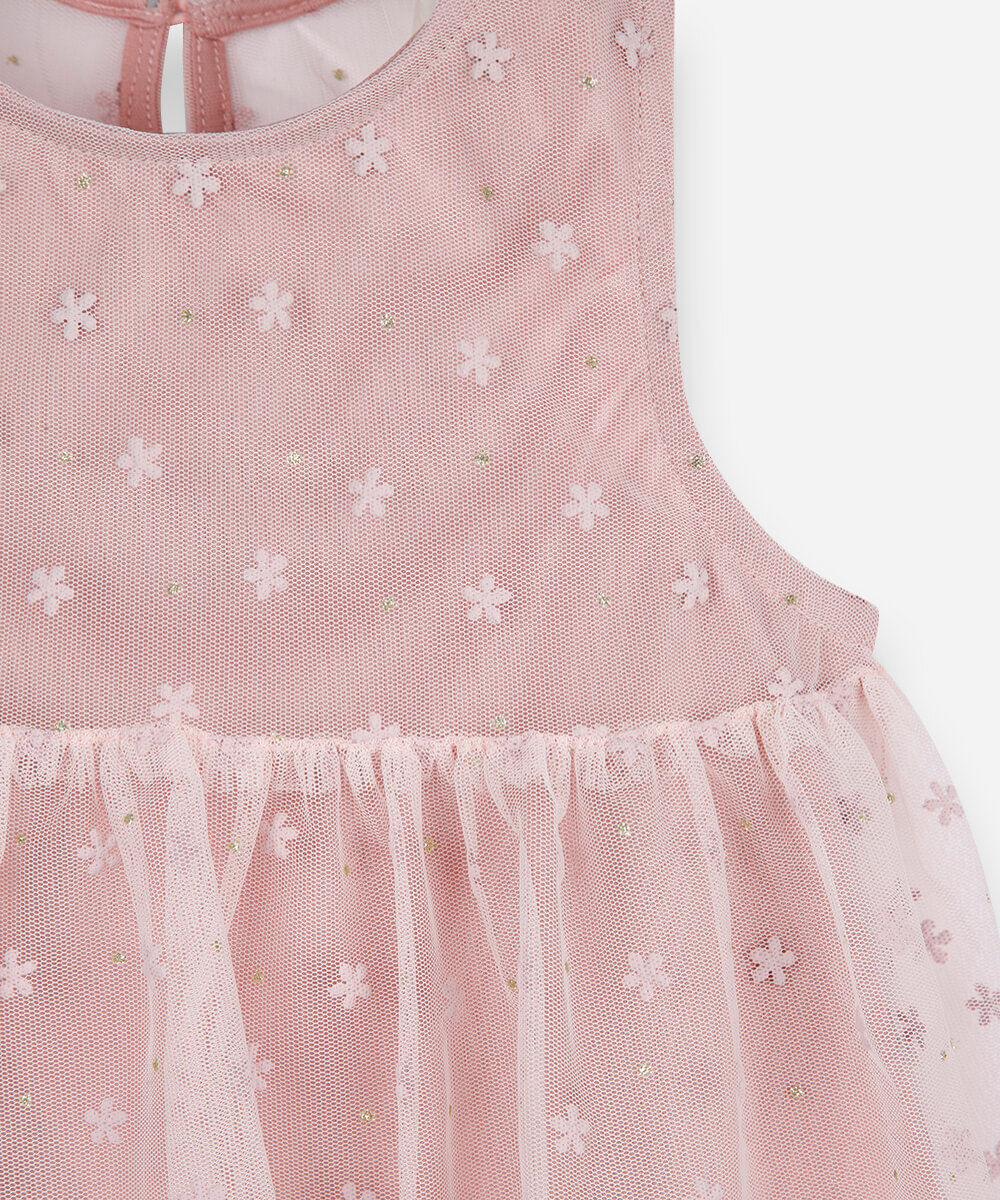 regata infantil de tule com recorte floral rosa