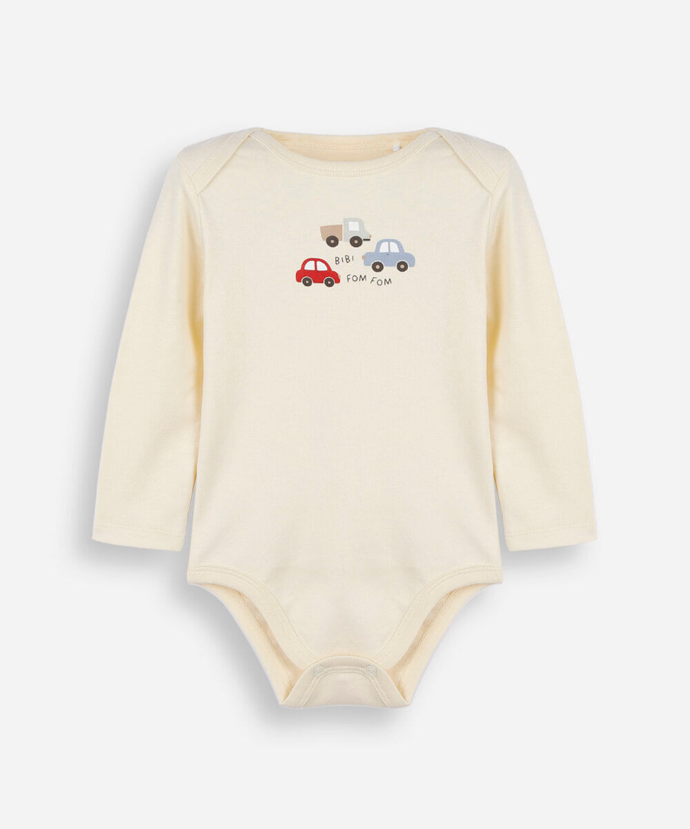 body infantil de algodão manga longa estampado amarelo