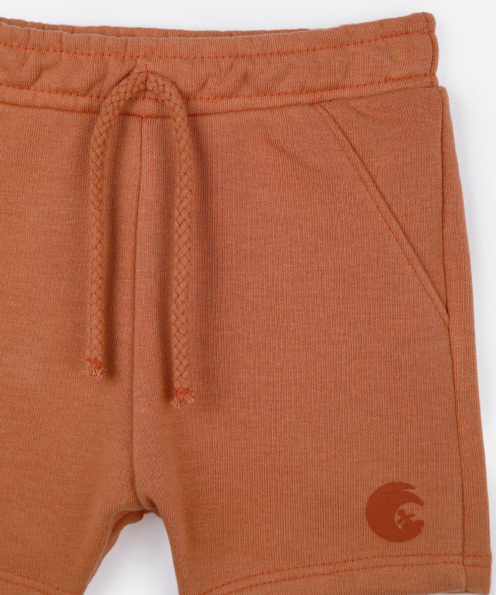 short infantil de moletom cós elástico laranja