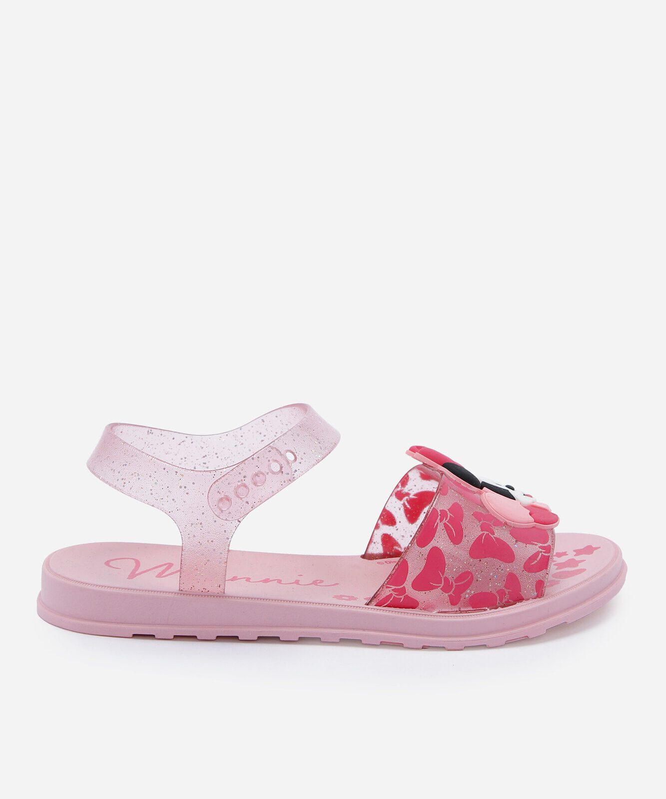sandália infantil com glitter minnie grendene rosa
