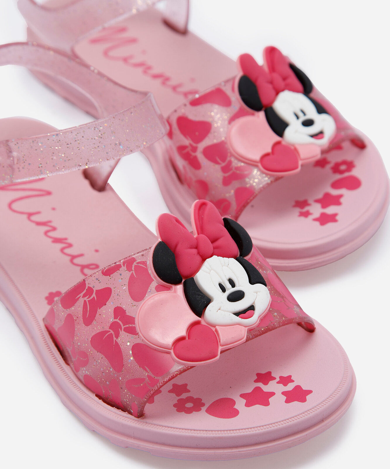 sandália infantil com glitter minnie grendene rosa