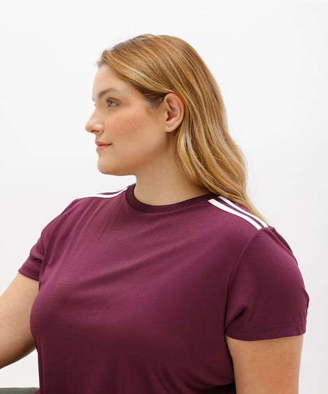 camiseta com listras plus size esportiva vinho