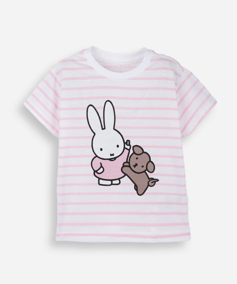 camiseta infantil de algodão listrado miffy rosa