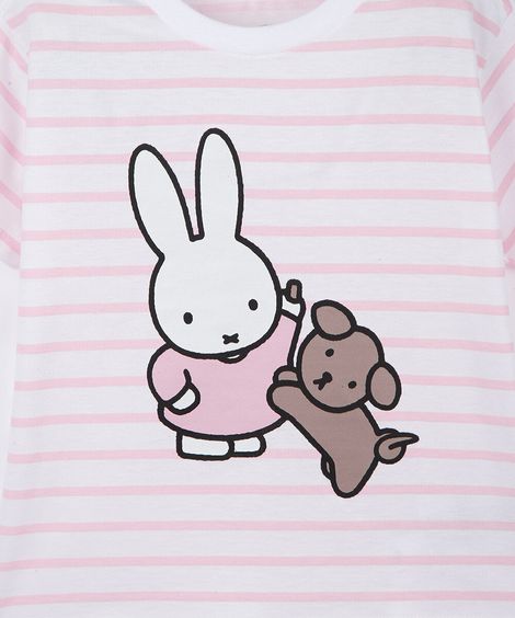 camiseta infantil de algodão listrado miffy rosa