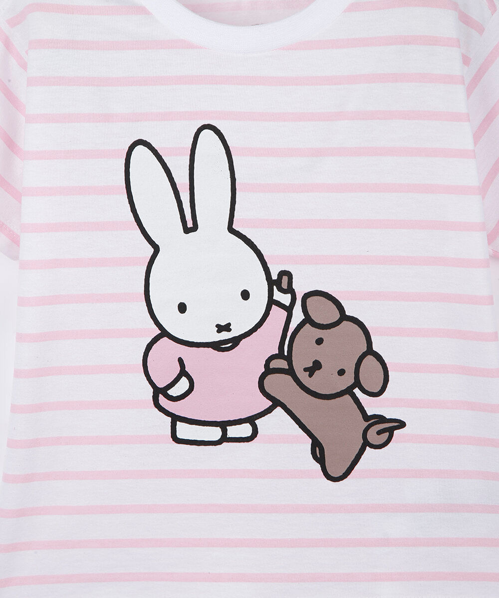 camiseta infantil de algodão listrado miffy rosa