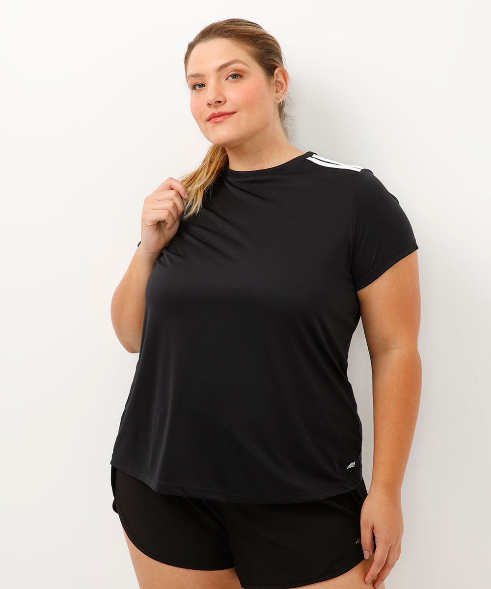 camiseta com listras plus size esportiva preto