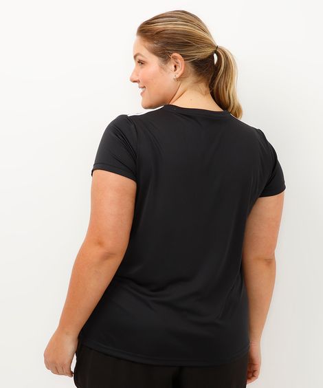 camiseta com listras plus size esportiva preto