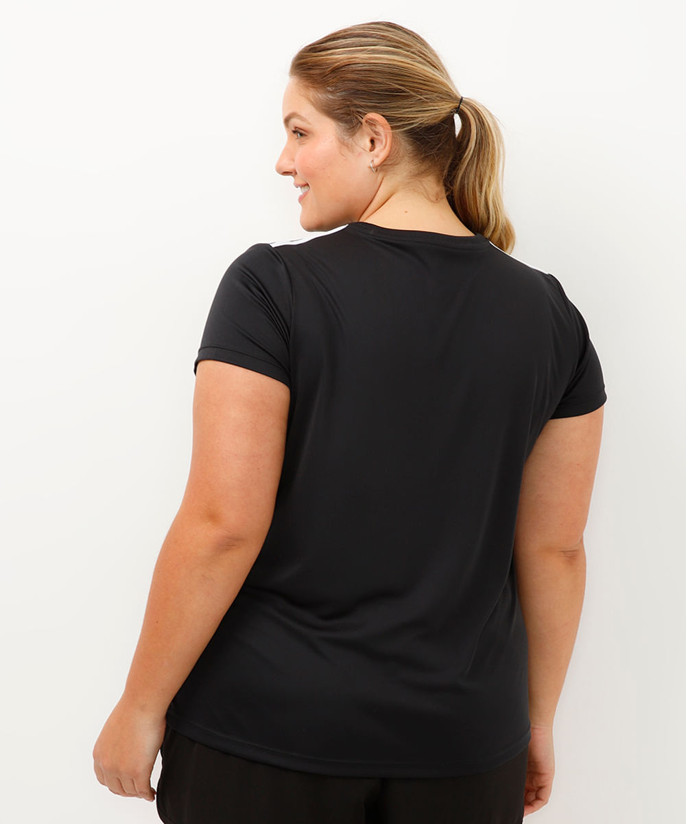 camiseta com listras plus size esportiva preto