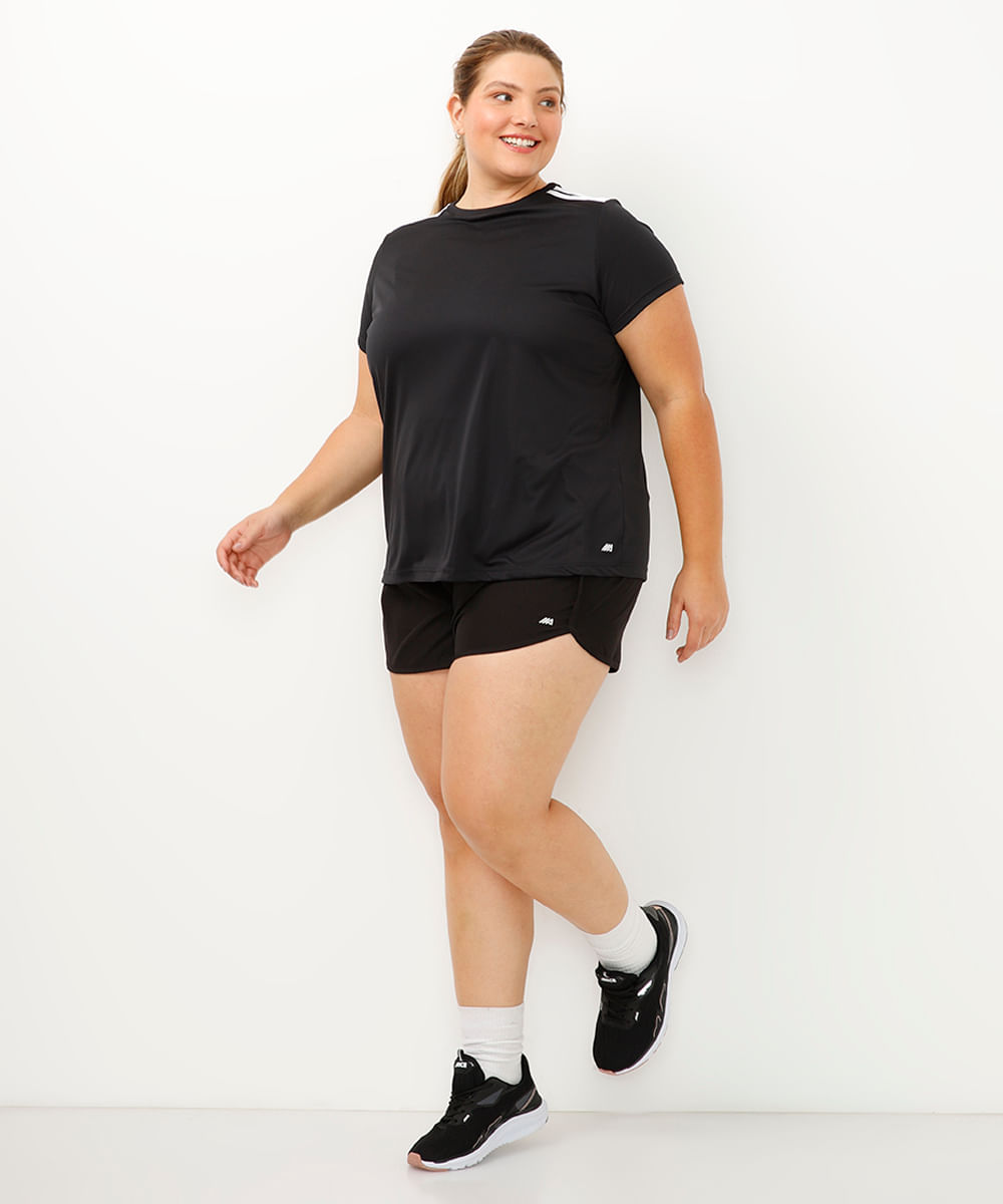 camiseta com listras plus size esportiva preto