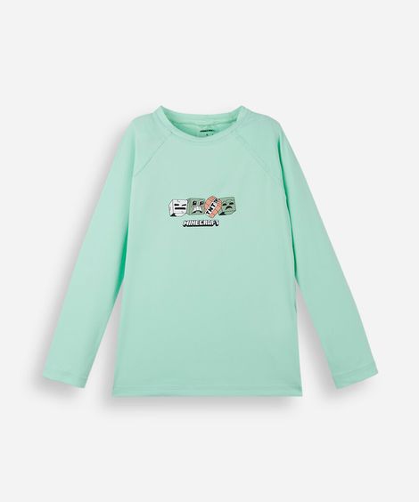 camiseta de praia infantil com proteção uv manga longa minecraft verde