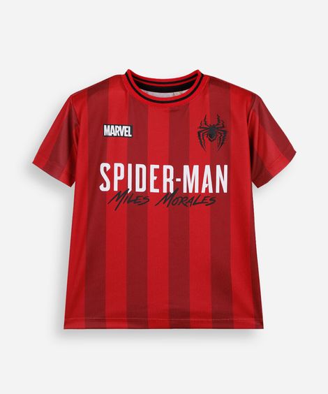 camiseta infantil manga curta homem aranha miles morales listrada vermelha