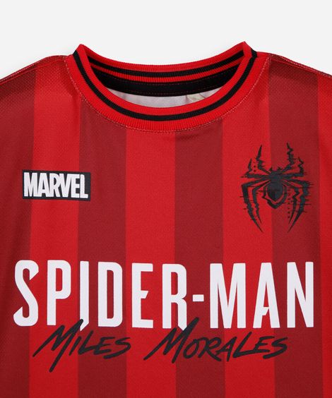 camiseta infantil manga curta homem aranha miles morales listrada vermelha