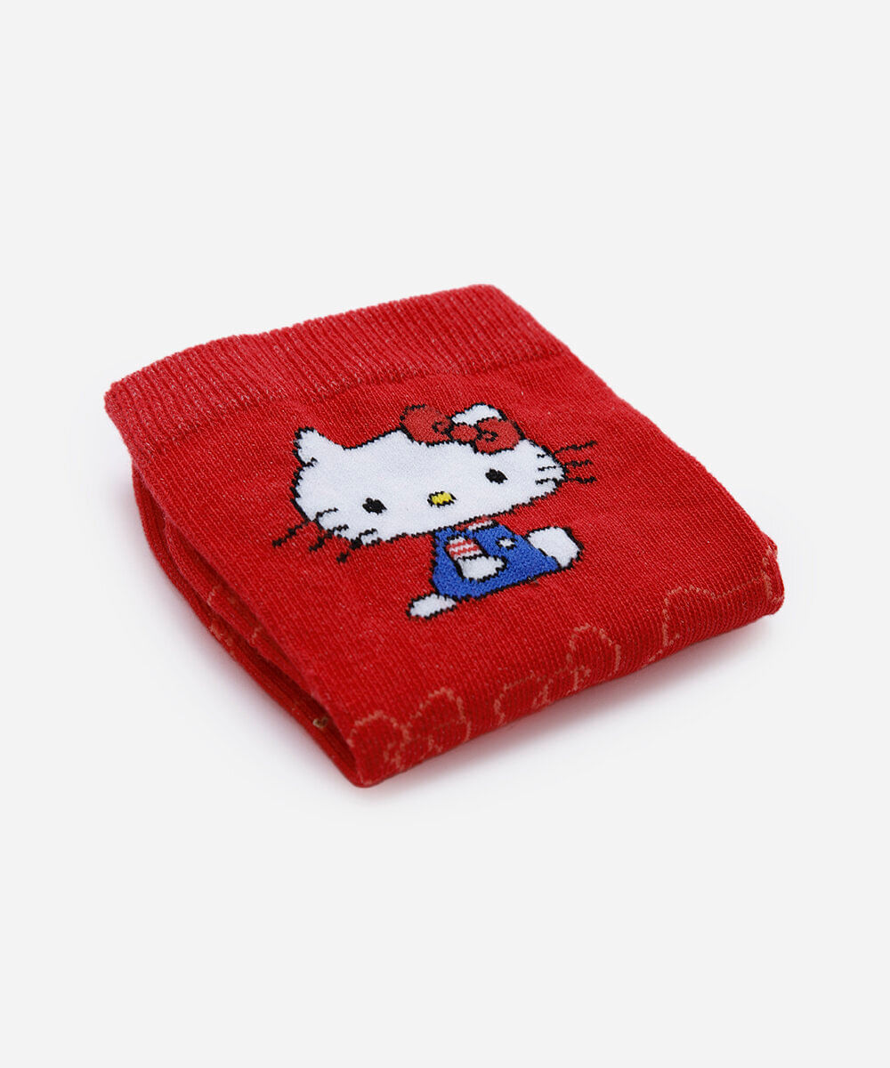 meia cano alto feminina hello kitty vermelha