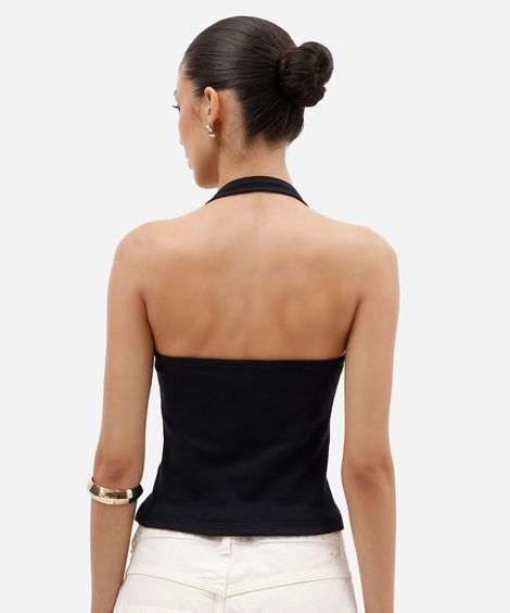 cropped frente única feminino de algodão canelado preto